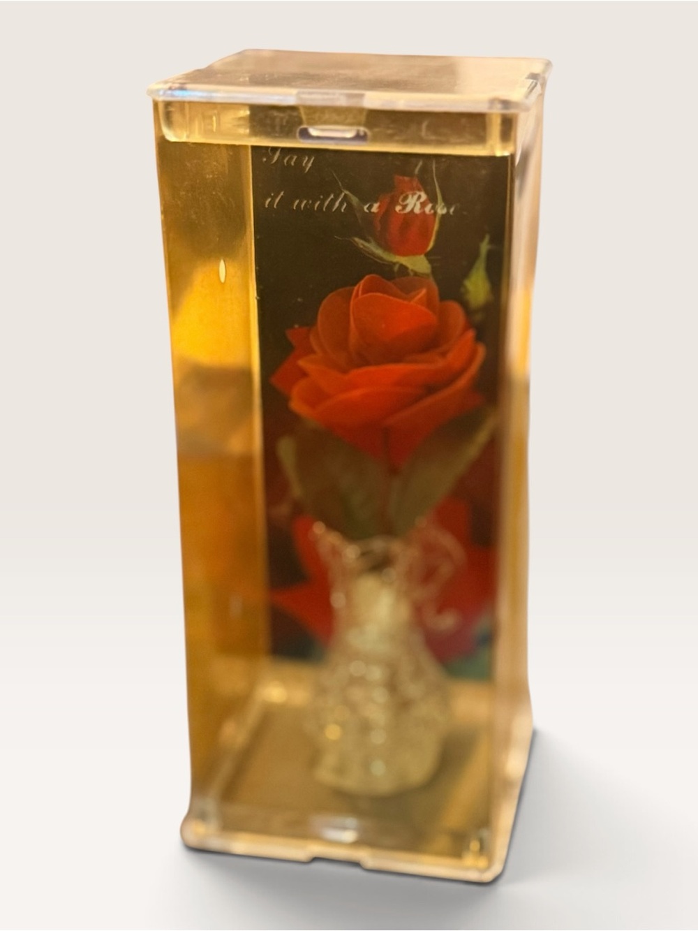 Vintage Everlasting Wooden Red Rose Scented Mini Vase Original Display Box